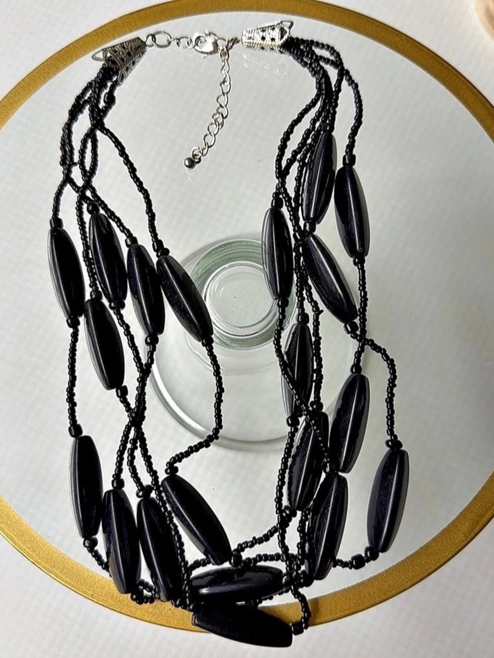 Black Multi-Strand Beaded Necklace Like New